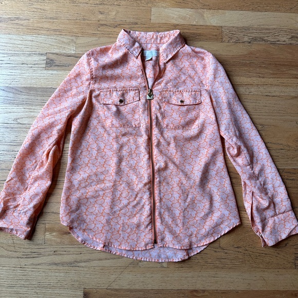 Michael Michael Kors women’s orange zippered pocket roll tab sleeves paisley - Picture 2 of 8